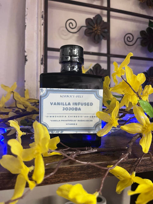 Vanilla Infused Jojoba 5oz Blue Bottle