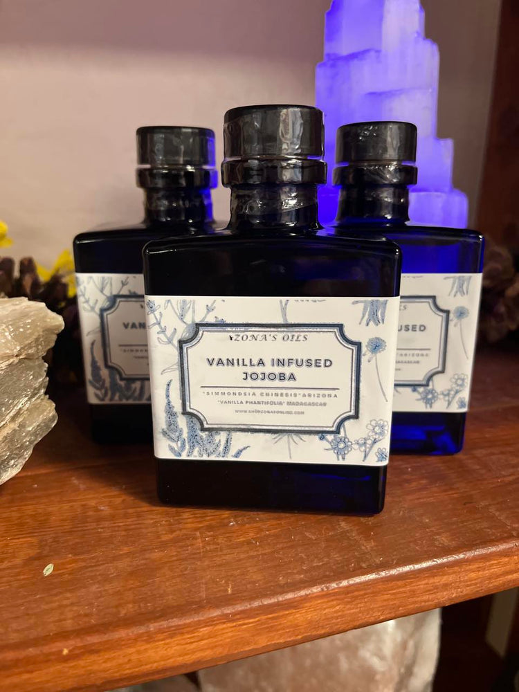 Vanilla Infused Jojoba 5oz Blue Bottle