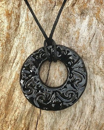 Terracotta Necklace - Swirls (Black)
